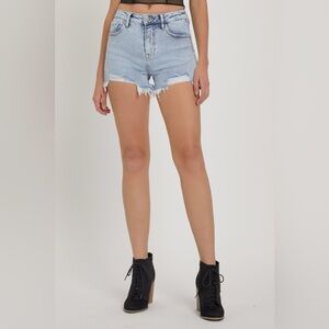RISEN Full Size High Rise Rhinestone Strap Embellished Denim Shorts